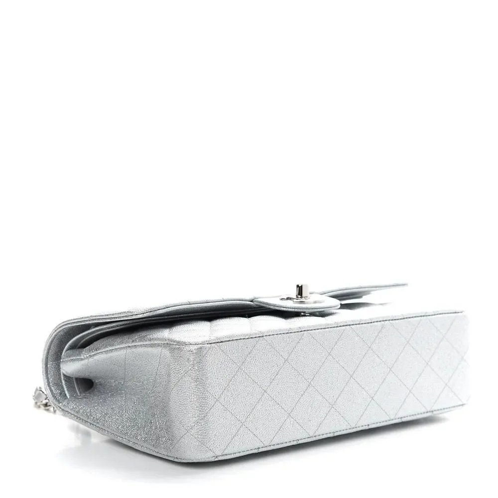 ❌❌ CHANEL 21K Glittered Silver Metallic Caviar Quilted Medium Double Flap CC bag - Picture 5 of 14